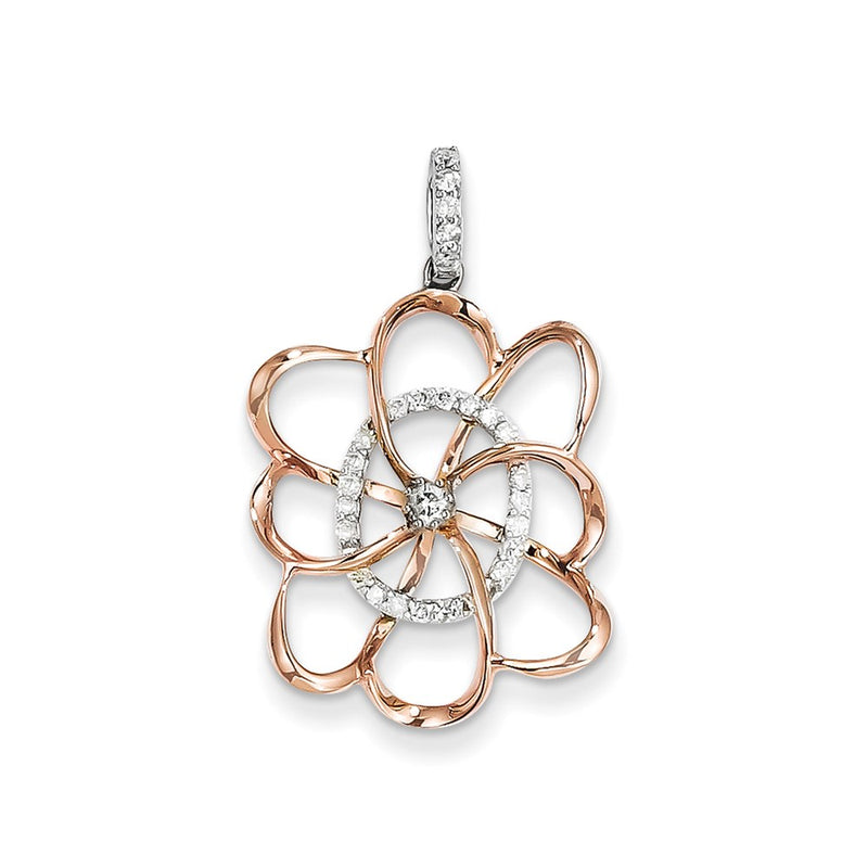 14k Two-Tone Gold Real Diamond Flower Pendant