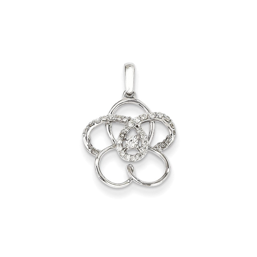 14k White Gold Real Diamond Flower Pendant
