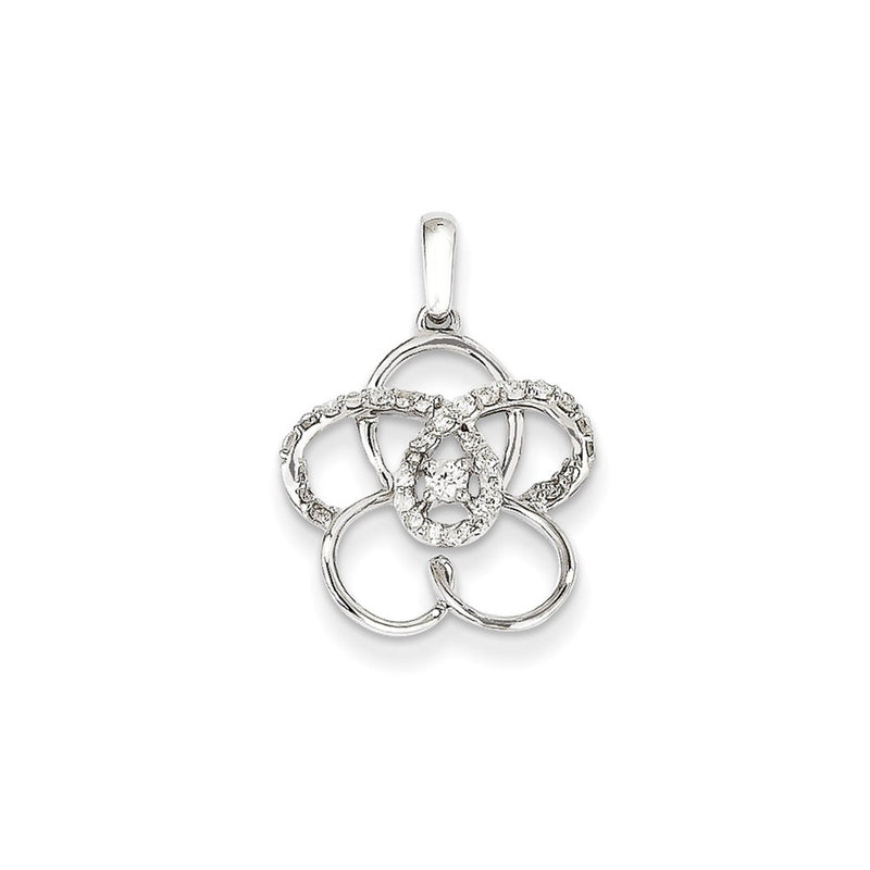 14k White Gold Real Diamond Flower Pendant