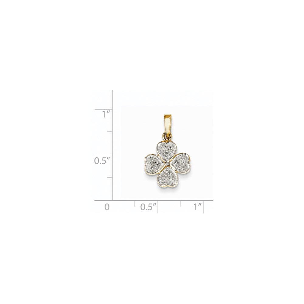 14K Yellow Gold Real Diamond Heart Clover Pendant