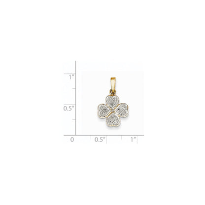 14K Yellow Gold Real Diamond Heart Clover Pendant