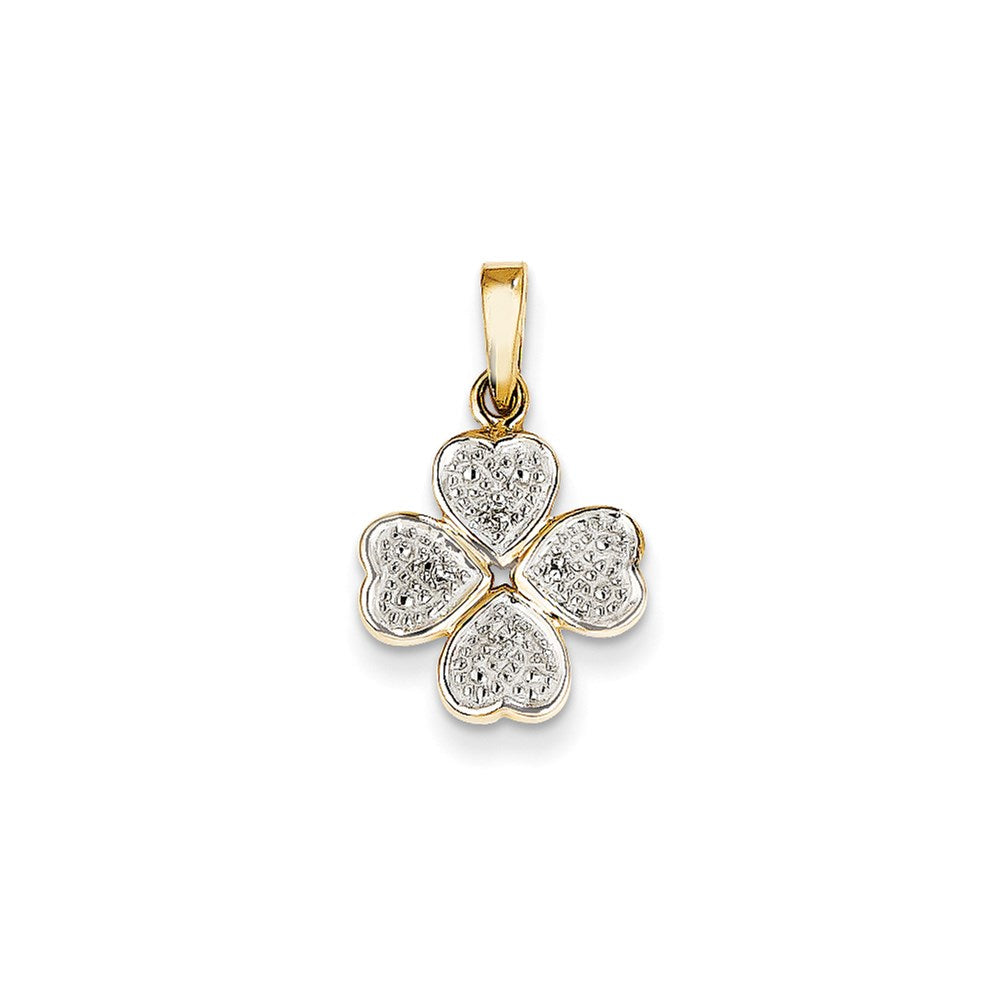 14K Yellow Gold Real Diamond Heart Clover Pendant