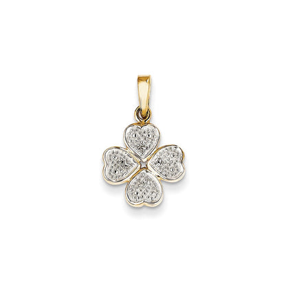 14K Yellow Gold Real Diamond Heart Clover Pendant