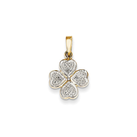 14K Yellow Gold Real Diamond Heart Clover Pendant
