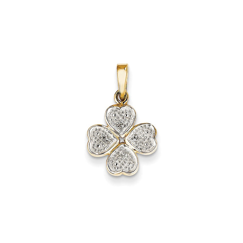 14K Yellow Gold Real Diamond Heart Clover Pendant