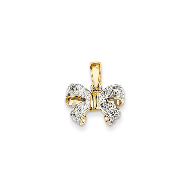 14K Yellow Gold Real Diamond Bow Pendant