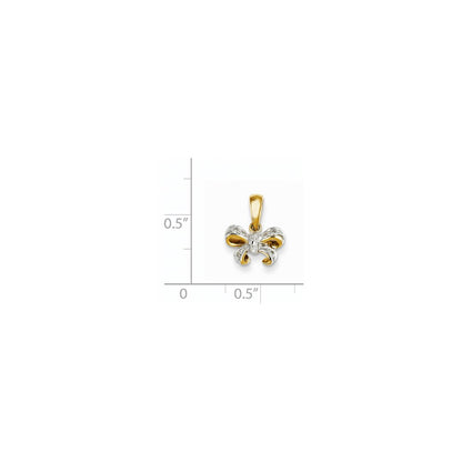 14K Yellow Gold Real Diamond Bow Pendant