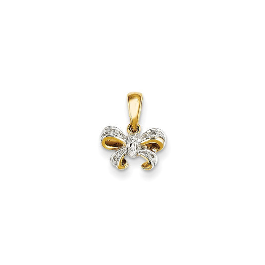 14K Yellow Gold Real Diamond Bow Pendant