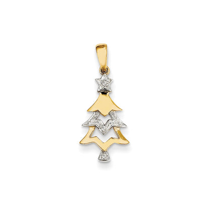 14K Yellow Gold Real Diamond Christmas Tree Pendant