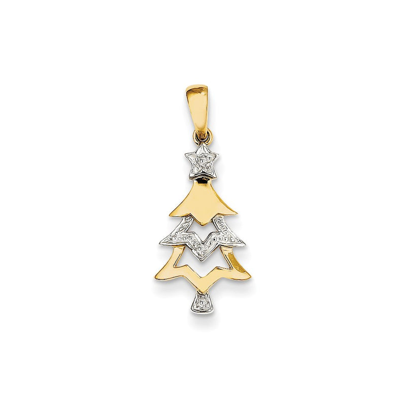 14K Yellow Gold Real Diamond Christmas Tree Pendant