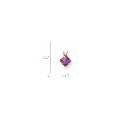 14K Yellow Gold 6mm Princess Cut Amethyst pendant