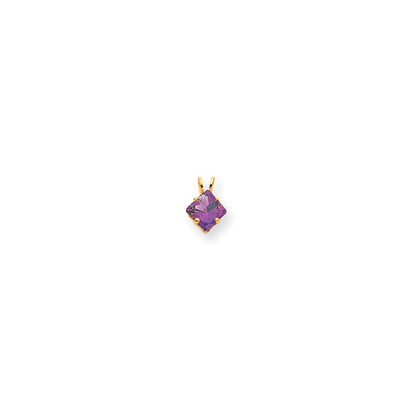 14K Yellow Gold 6mm Princess Cut Amethyst pendant