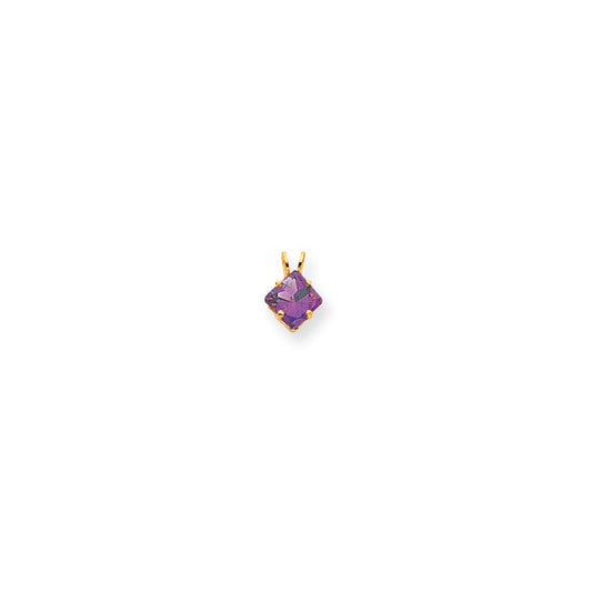 14K Yellow Gold 6mm Princess Cut Amethyst pendant