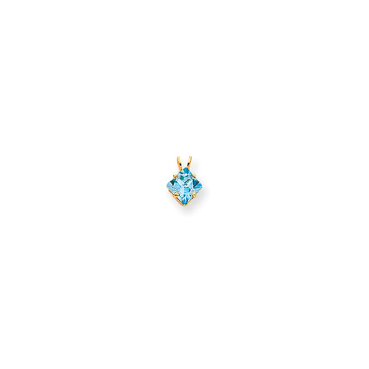 14K Yellow Gold 6mm Princess Cut Blue Topaz pendant