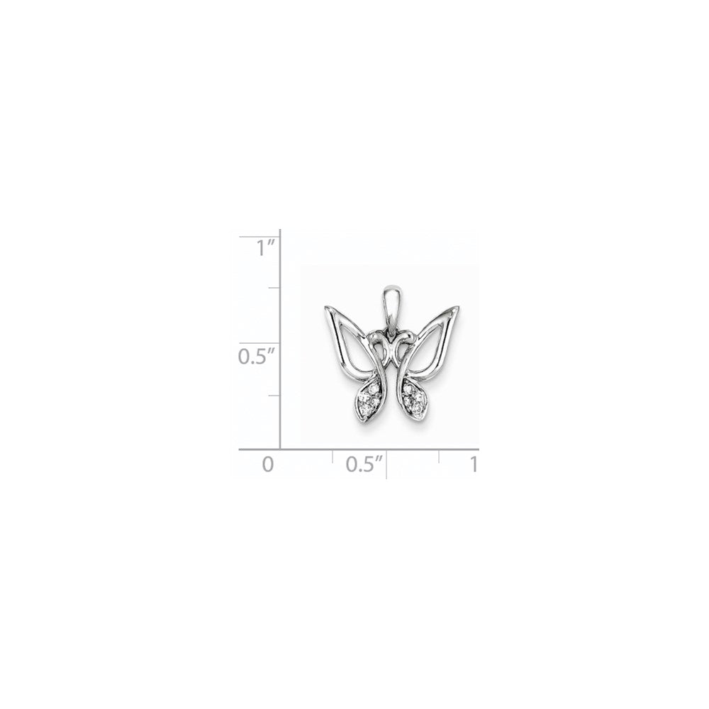 14K White Gold & Real Diamond Butterfly Pendant