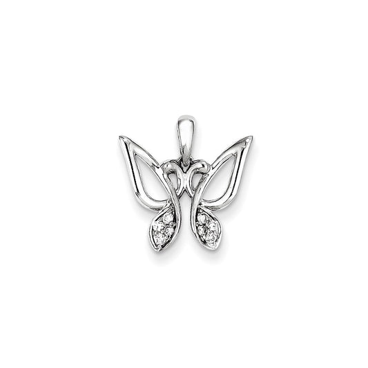 14K White Gold & Real Diamond Butterfly Pendant