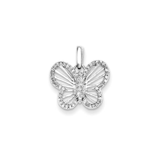 14k White Gold 0.19ct Real Diamond Butterfly Pendant