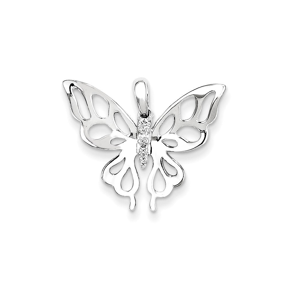 14K White Gold and Diamond Butterfly Pendant
