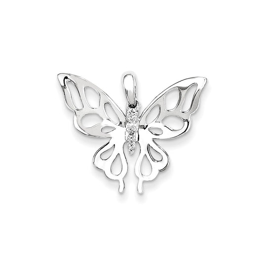 14K White Gold and Diamond Butterfly Pendant