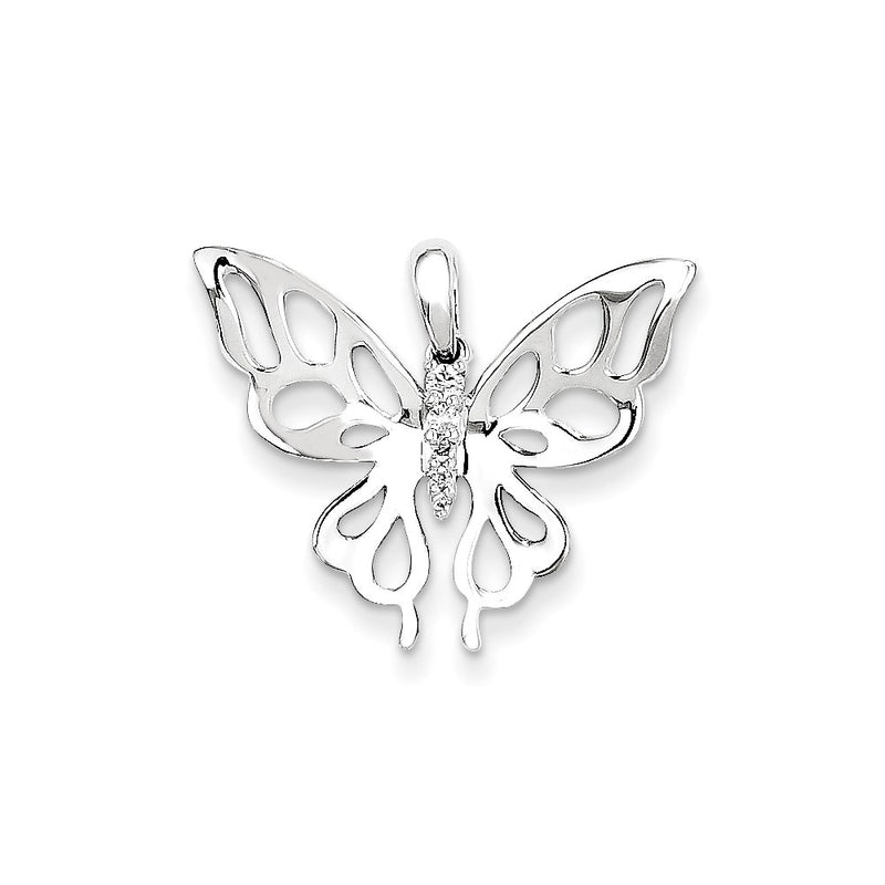 14K White Gold and Diamond Butterfly Pendant