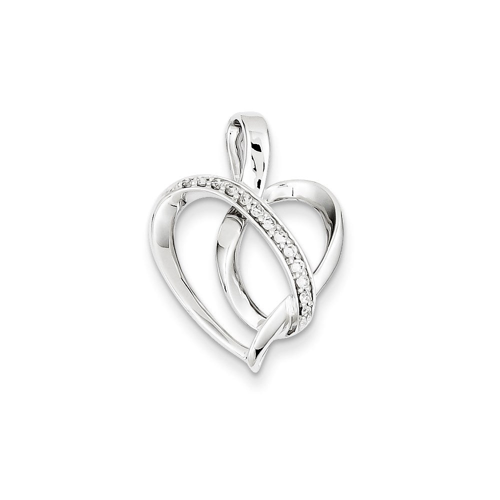 14K White Gold Real Diamond Heart Chain Slide