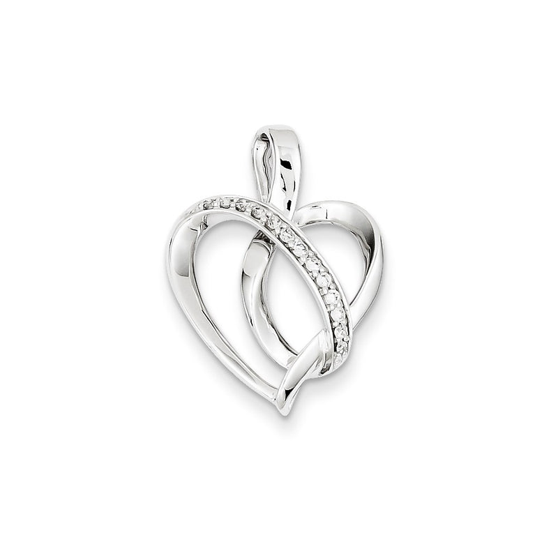 14K White Gold Real Diamond Heart Chain Slide