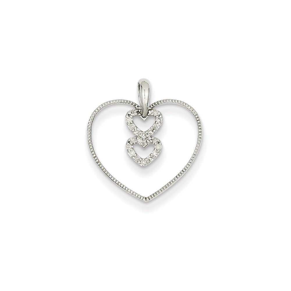 14K White Gold Real Diamond Heart Pendant