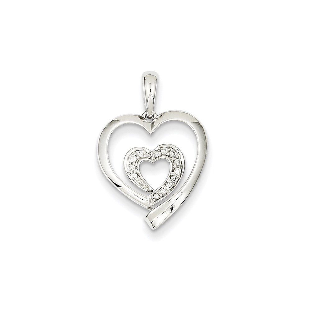 14K White Gold Real Diamond Heart Pendant