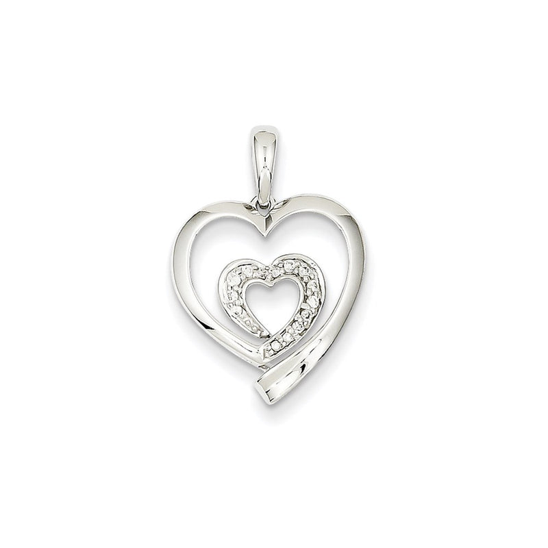 14K White Gold Real Diamond Heart Pendant
