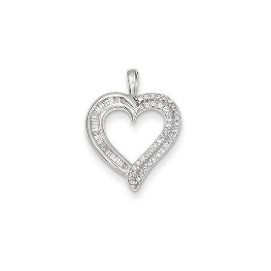 14k White Gold 0.26ct Diamond Baguette Heart Pendant