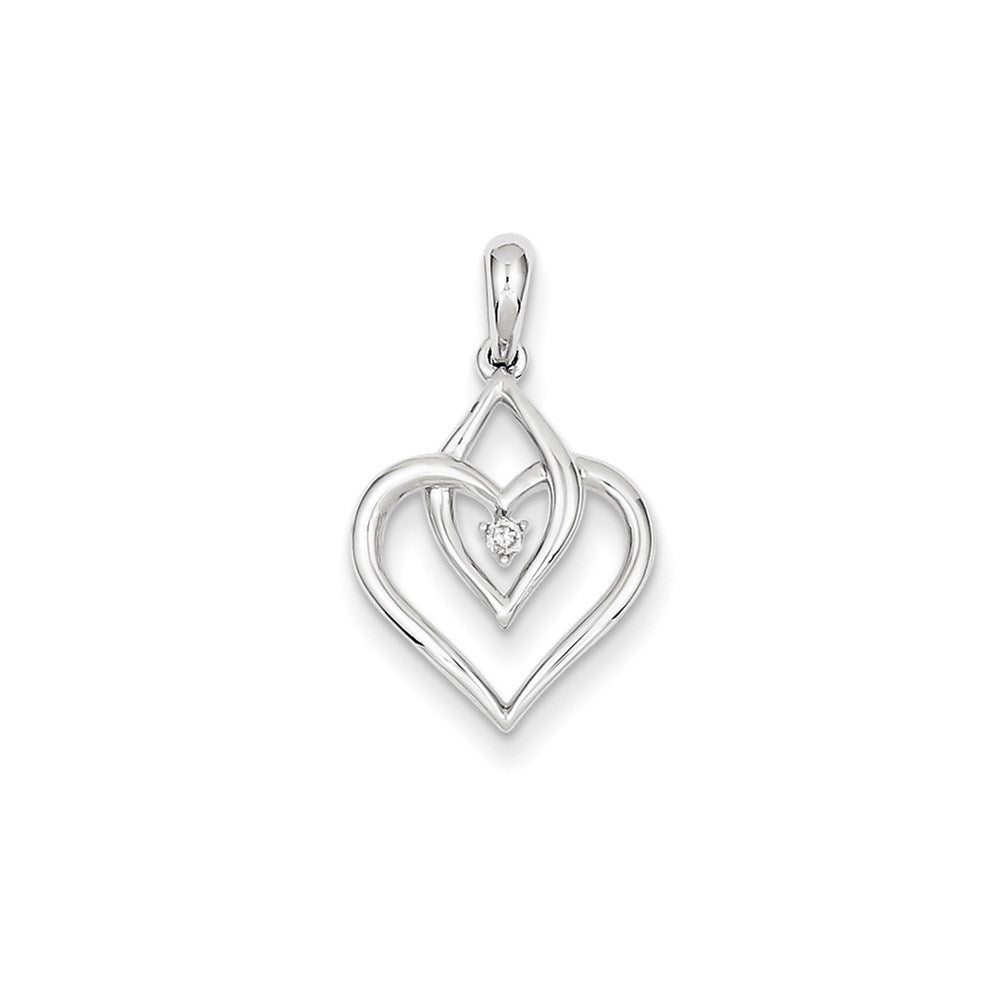 14K White Gold Real Diamond Heart Pendant