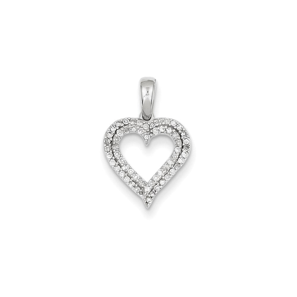 14K White Gold Real Diamond Heart Pendant