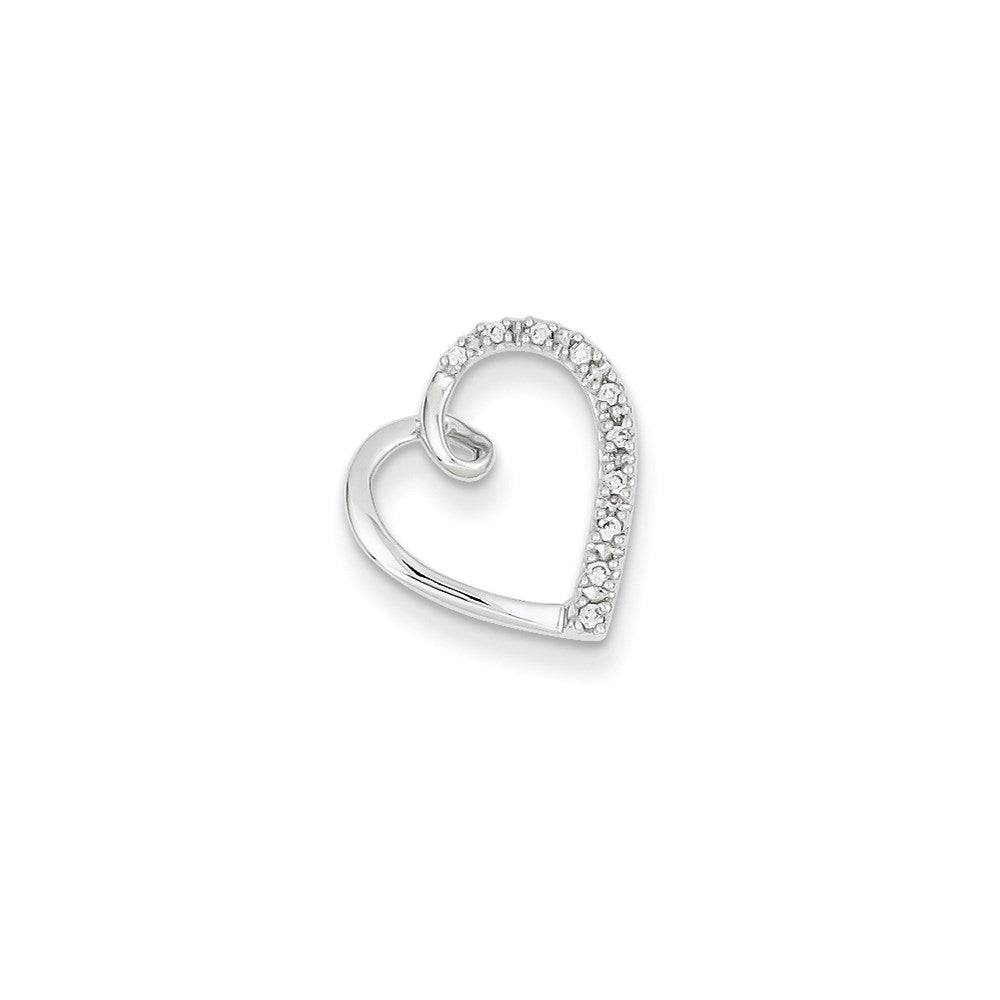 14k White Gold Real Diamond Heart Chain Slide Pendant
