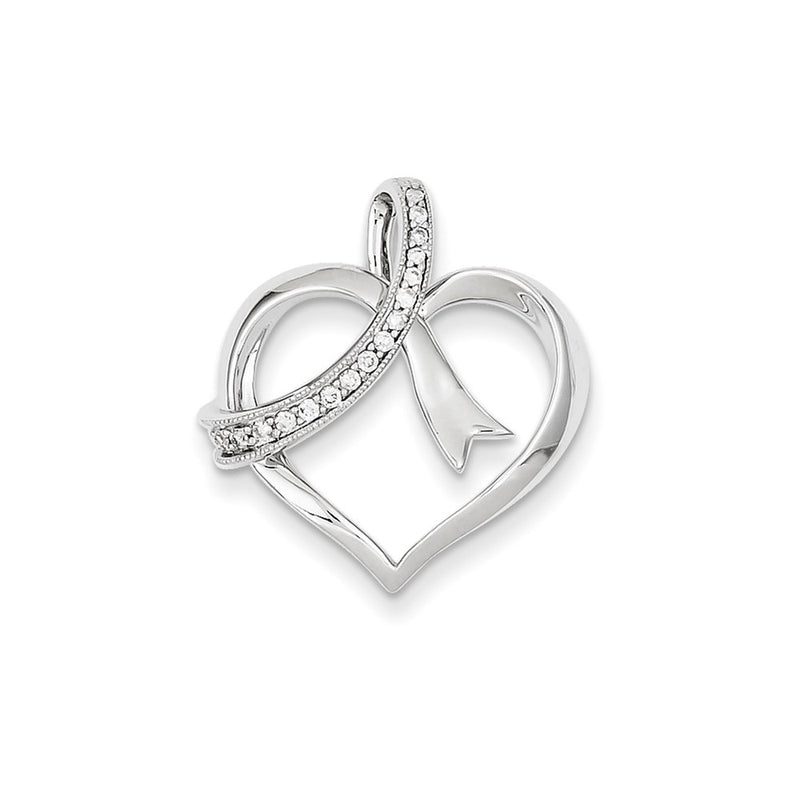 14K White Gold Real Diamond Heart Chain Slide