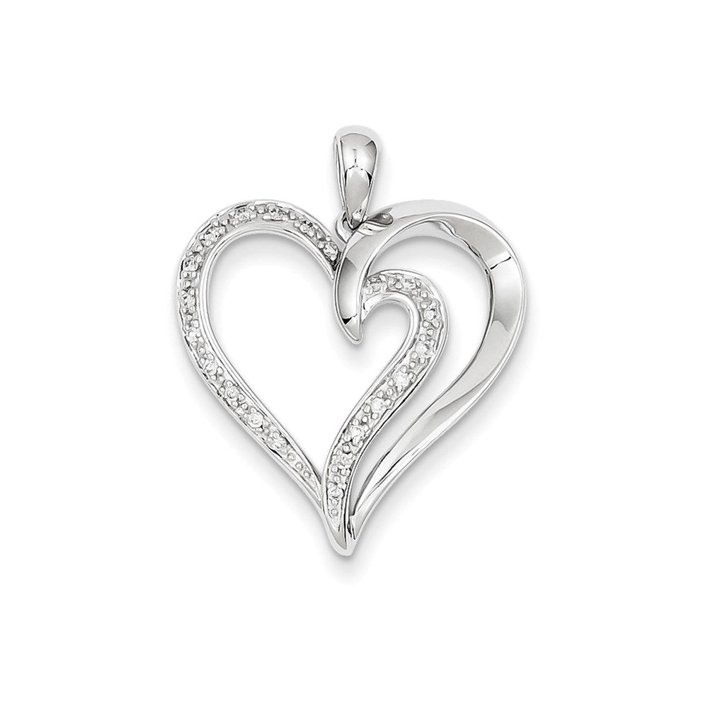 14K White Gold Real Diamond Heart Pendant