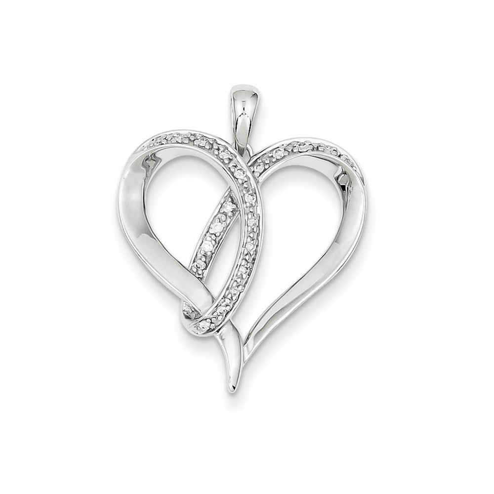 14K White Gold Real Diamond Heart Pendant