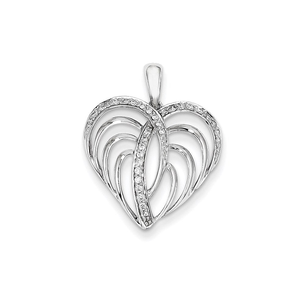 14K White Gold Real Diamond Heart Pendant