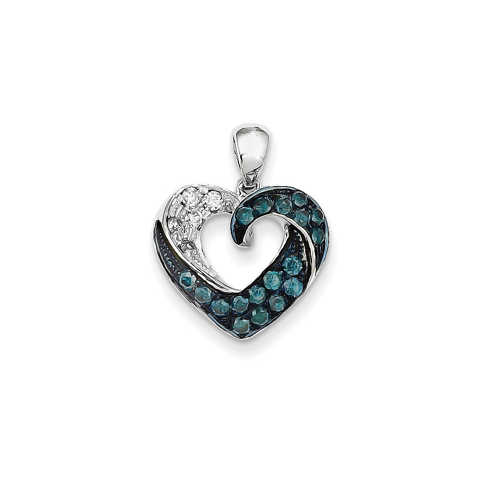 14k White Gold Blue and White Diamond Heart Pendant