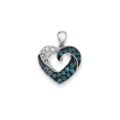 14k White Gold Blue and White Diamond Heart Pendant