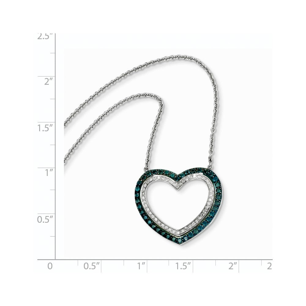 14k White Gold Blue and White Diamond Heart Pendant