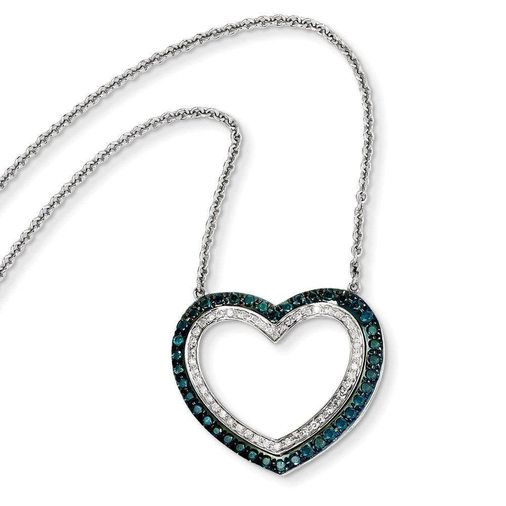 14k White Gold Blue and White Diamond Heart Pendant