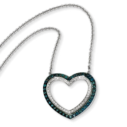 14k White Gold Blue and White Diamond Heart Pendant