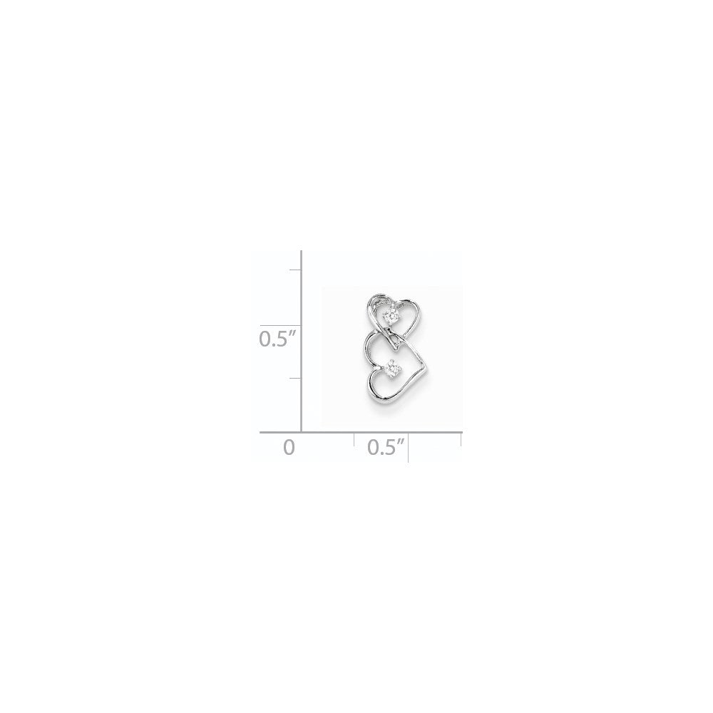 14K White Gold Diamond Double Heart Chain Slide