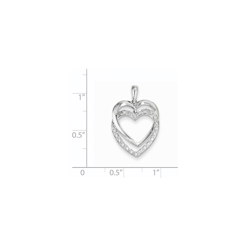 14K White Gold Diamond Double Heart Pendant