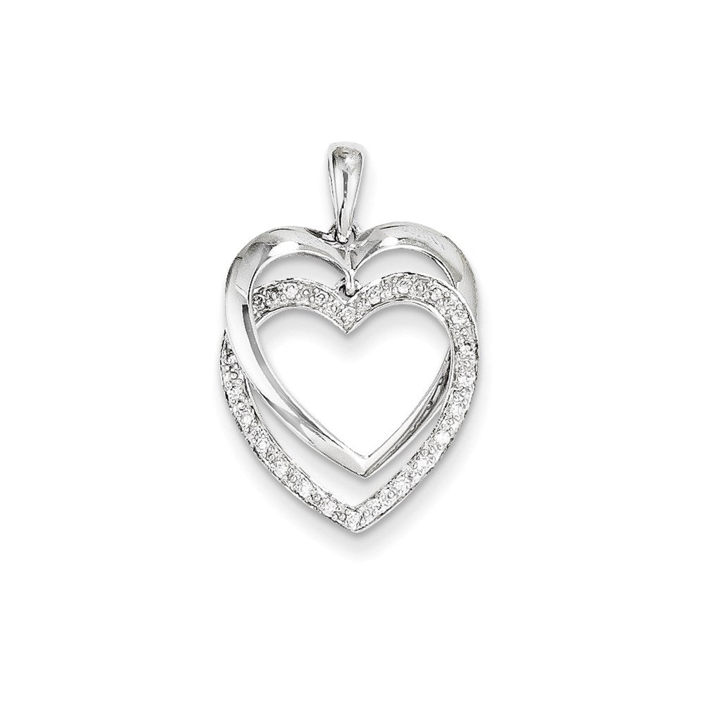 14K White Gold Diamond Double Heart Pendant
