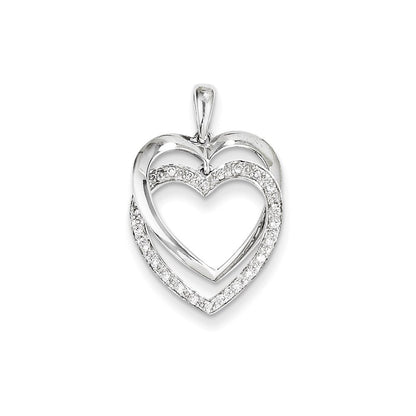 14K White Gold Diamond Double Heart Pendant
