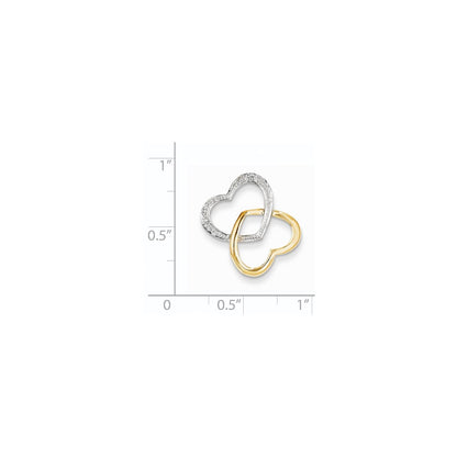 14K Yellow Gold Real Diamond Double Heart Slide Pendant