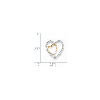 14K Yellow Gold Real Diamond Double Heart Chain Slide