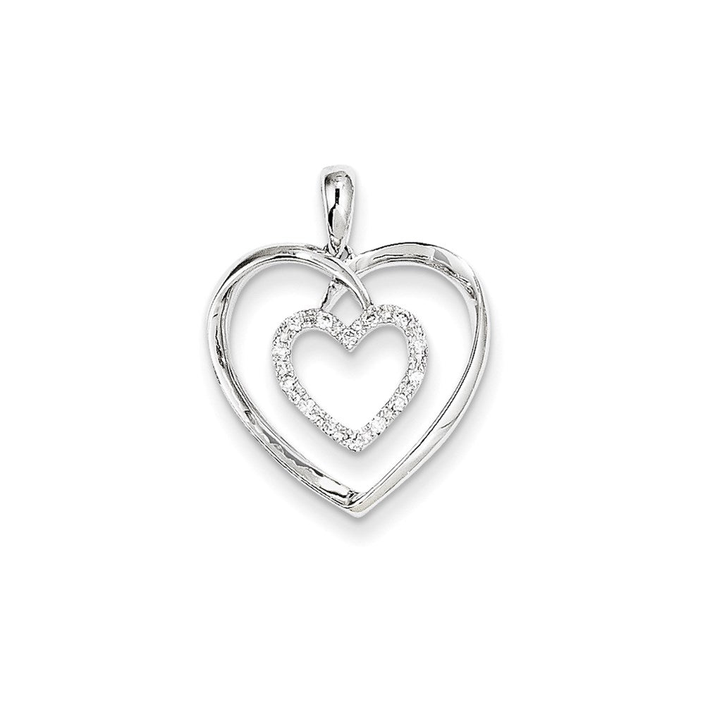 14K White Gold Real Diamond Heart Pendant