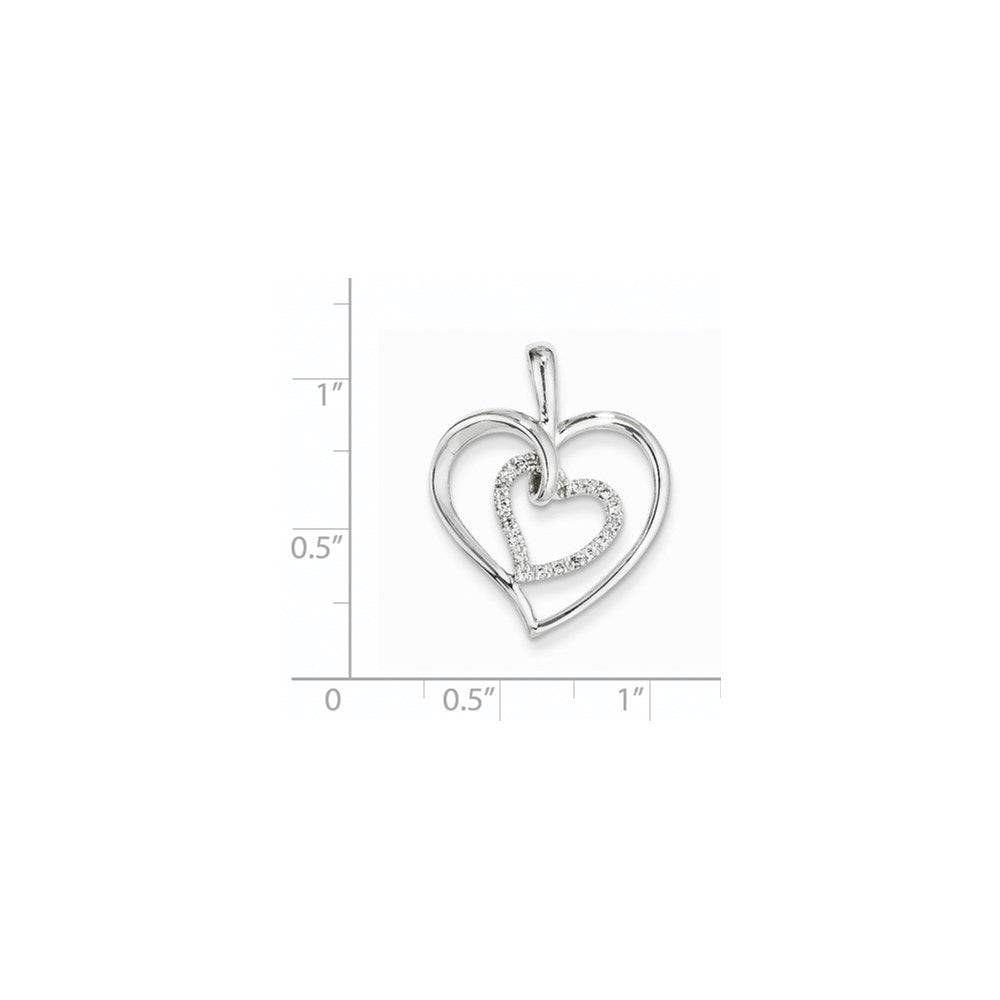 14K White Gold & Real Diamond Double Heart Pendant